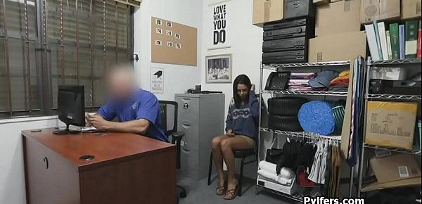  Perky ebony teen gags on security officers cock